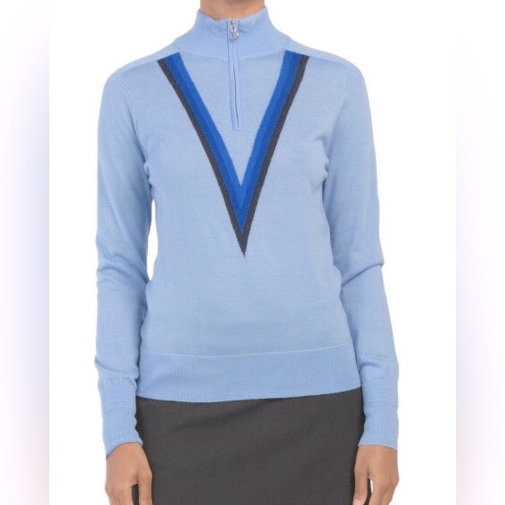 G/Fore Triple V Quarter Zip Sweater 100% Merino Wool Baja Blue Size S Golf